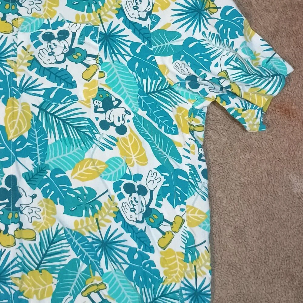Disney/Mickey Mouse Hawaiian Shirt/Men M/Teal White Yellow/Tropical Vacation Alo - Picture 4 of 8